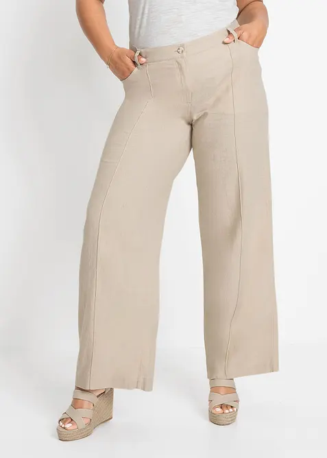 Pantalon palazzo léger en lin mélangé, bonprix
