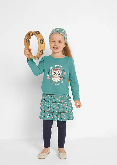 T-shirt manches longues, jupe, legging, bandeau fille (ens. 4 pces), bonprix