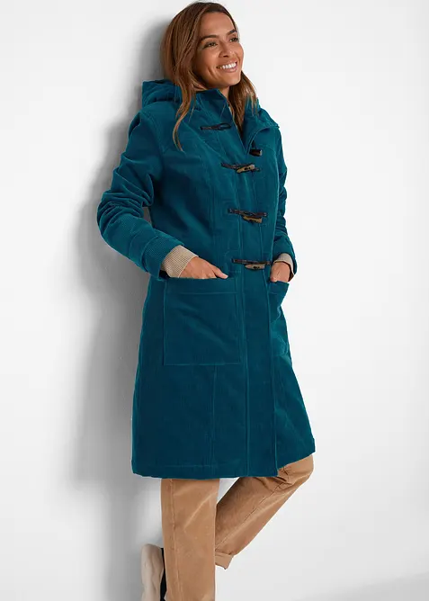 Duffle-coat en velours c&ocirc;tel&eacute; doubl&eacute;, bonprix