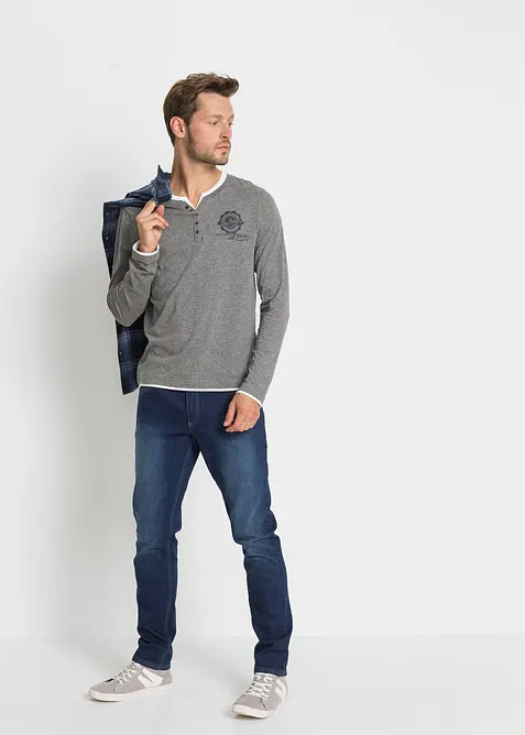 Lot de 2 T-shirts col tunisien à manches longues, bonprix