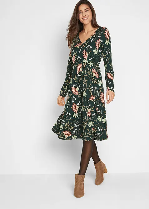 Robe midi en jersey de coton, style portefeuille, bonprix