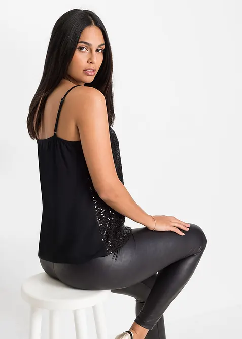 Top à bretelles fines et sequins, matière douce, bonprix