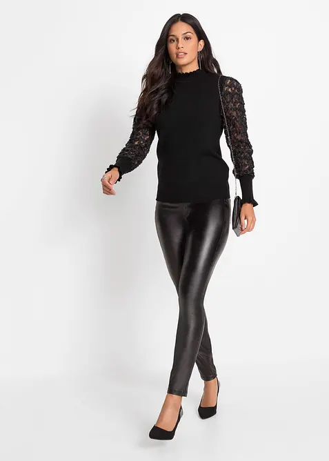 Pull col roulé avec manches en mousseline, bonprix