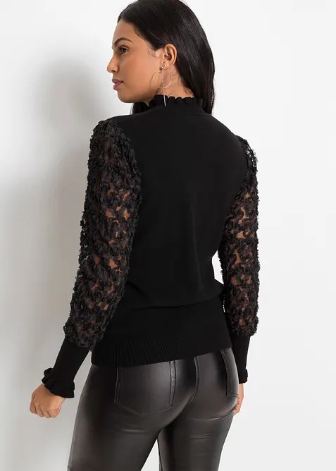 Pull col roulé avec manches en mousseline, bonprix