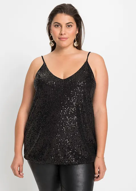 Top &agrave; bretelles fines et sequins, mati&egrave;re douce, bonprix