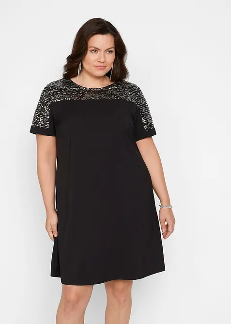 Robe courte avec empiècement à sequins, bonprix