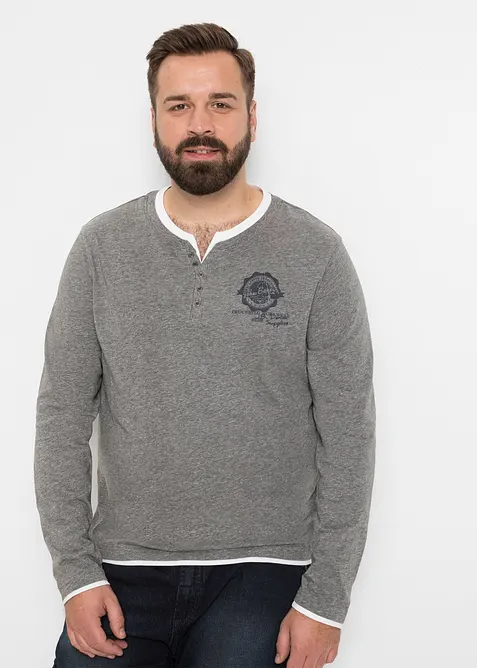 Lot de 2 T-shirts col tunisien à manches longues, bonprix