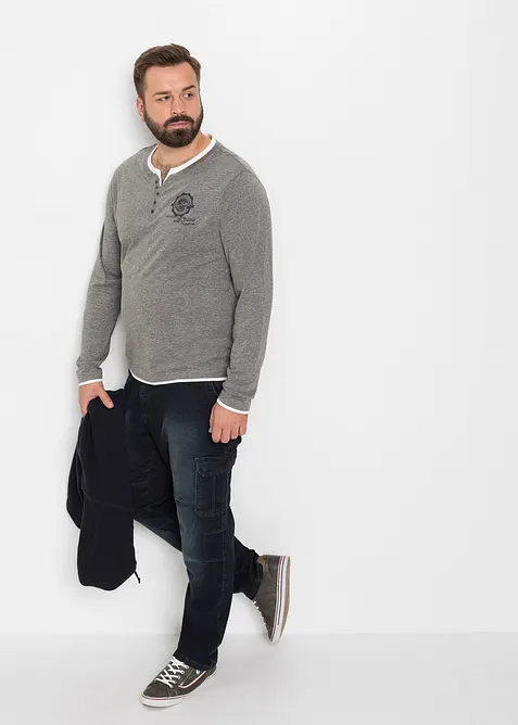 Lot de 2 T-shirts col tunisien à manches longues, bonprix