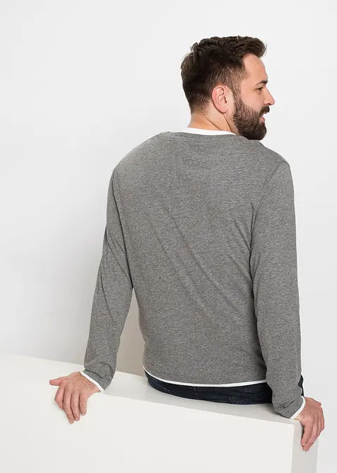 Lot de 2 T-shirts col tunisien à manches longues, bonprix