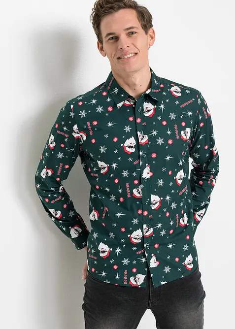 Chemise slim avec imprimé de Noël, 100% coton, bonprix