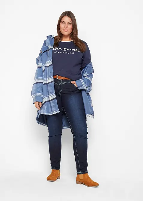 Jean skinny taille mi-haute à coutures contrastantes, bonprix