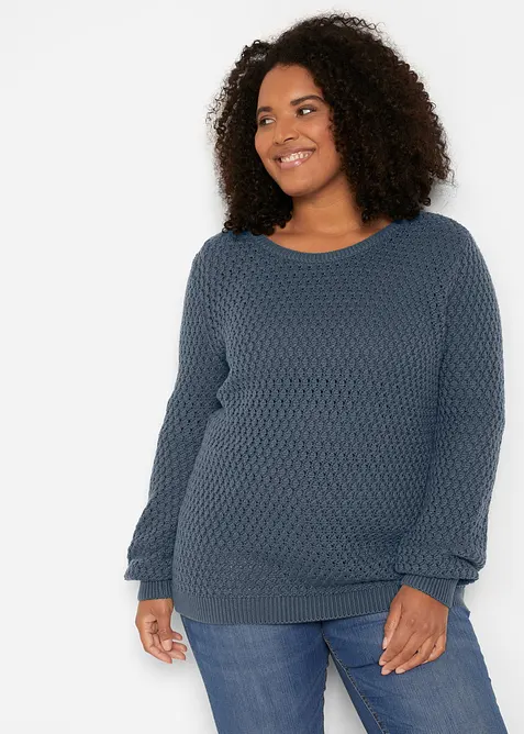 Pull en maille texturée de coton mélangé, bonprix