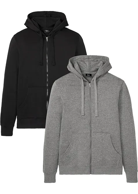 Lot de 2 sweats &agrave; capuche zipp&eacute;s&nbsp;, bonprix