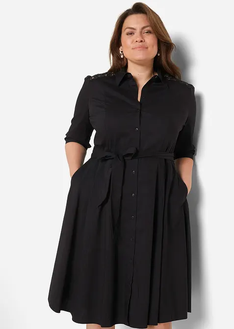 Robe-chemise avec dentelle et lien à nouer, bonprix