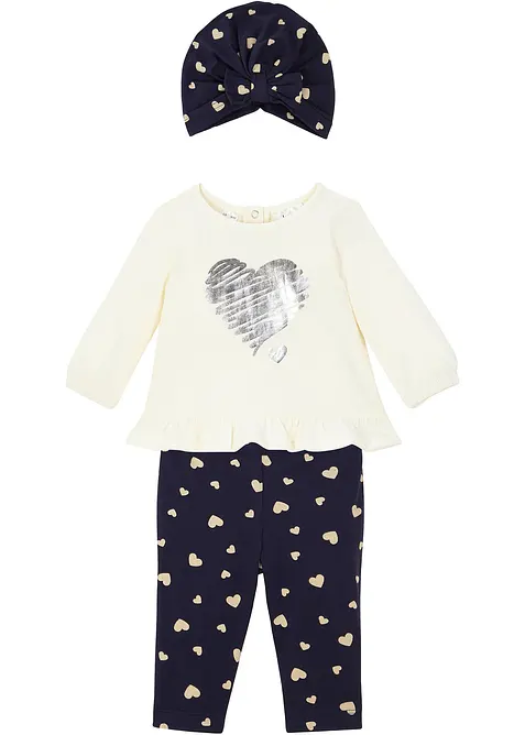 T-shirt + legging + bonnet b&eacute;b&eacute; (Ens. 3 pces.) coton, bonprix