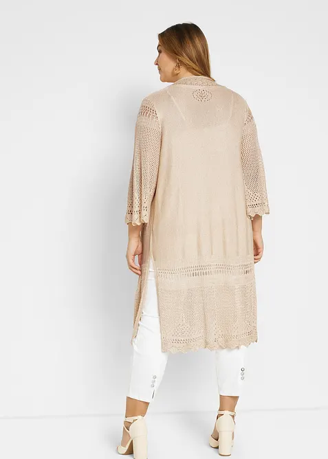 Gilet long en maille ajourée, bonprix