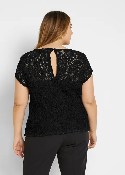 Blouse manches courtes en dentelle cordée, bonprix