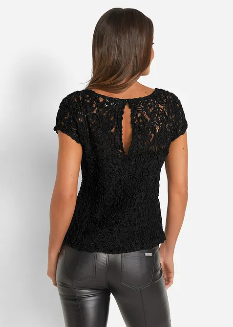 Blouse manches courtes en dentelle cordée, bonprix
