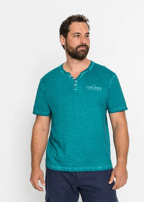 T-shirt col tunisien, aspect d&eacute;lav&eacute;, 100% coton, bonprix