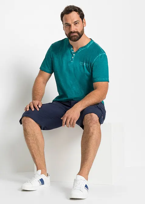 T-shirt col tunisien, aspect d&eacute;lav&eacute;, 100% coton, bonprix