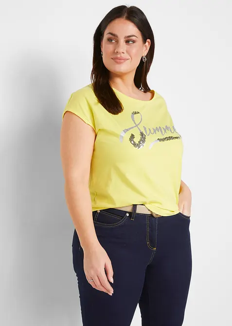 T-shirt avec inscription à sequins, bonprix