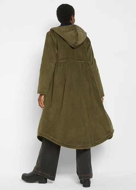 Manteau en velours côtelé 100% coton avec capuche doublée sherpa, bonprix