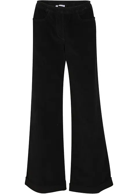 Pantalon large en velours côtelé, taille haute, bonprix