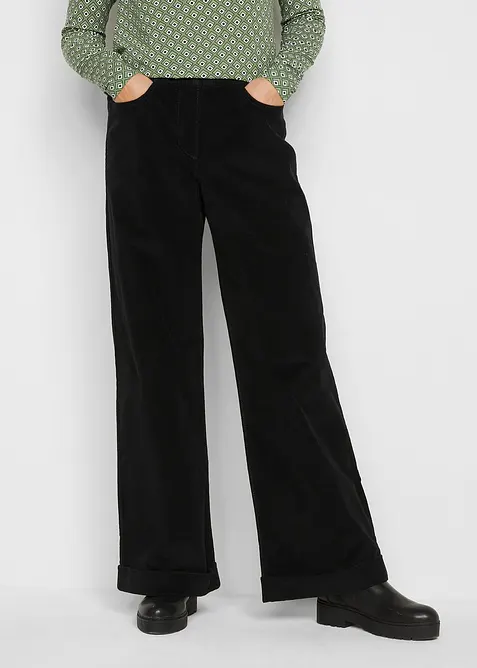 Pantalon large en velours côtelé, taille haute, bonprix