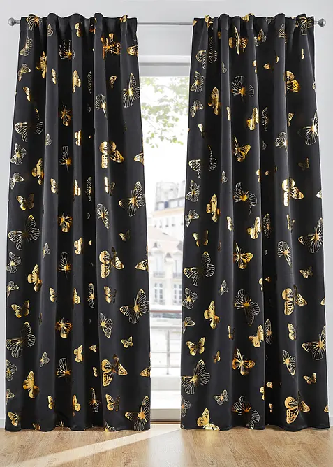 Rideau obscurcissant à imprimé papillons brillant (1 pce), bonprix