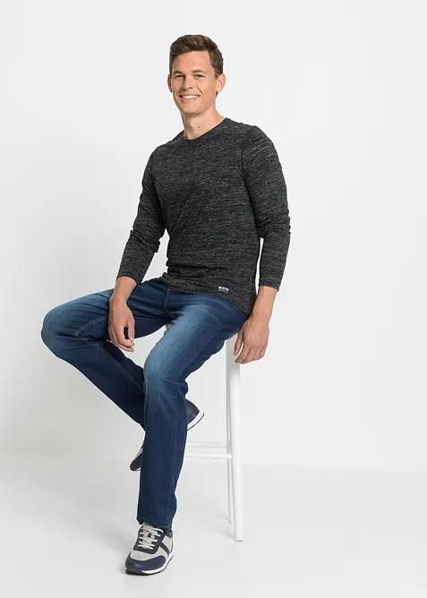 Lot de 3 T-shirts manches longues chinés en coton mélangé, bonprix