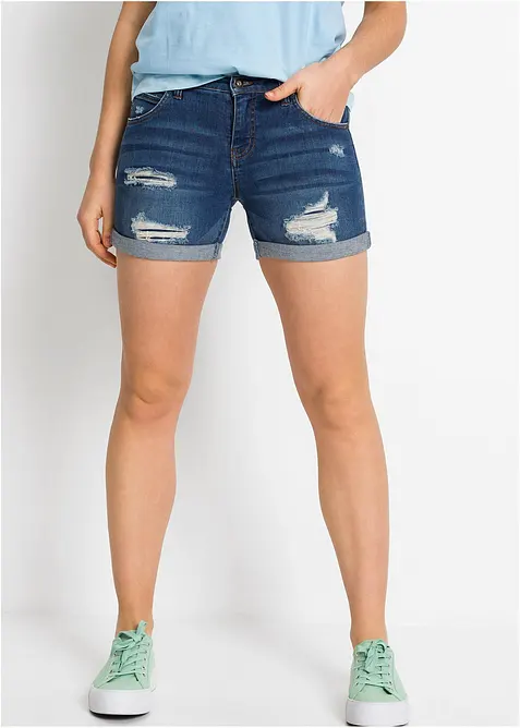 Short en jean taille mi-haute à effets déchirés, bonprix