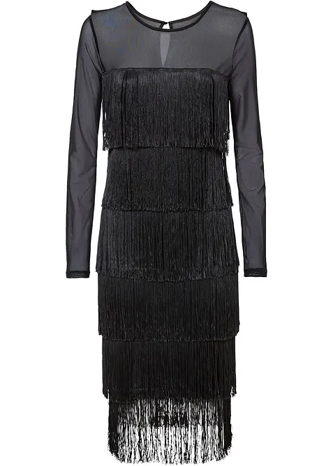 Robe midi en mesh léger à franges, bonprix
