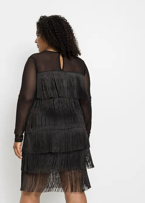 Robe midi en mesh léger à franges, bonprix
