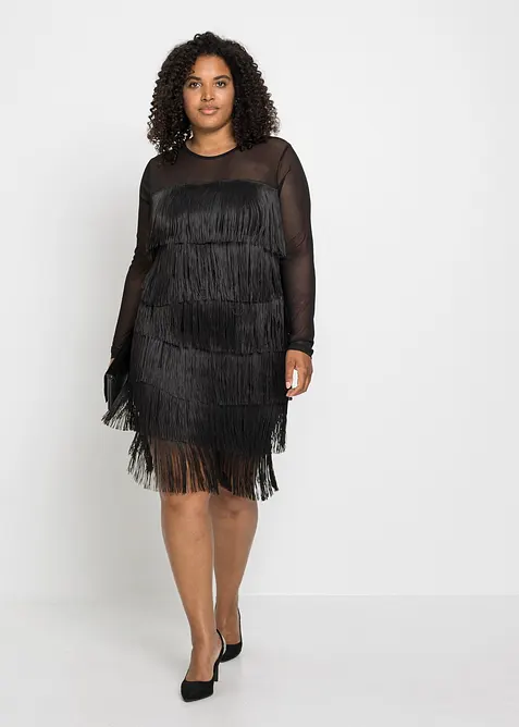 Robe midi en mesh léger à franges, bonprix