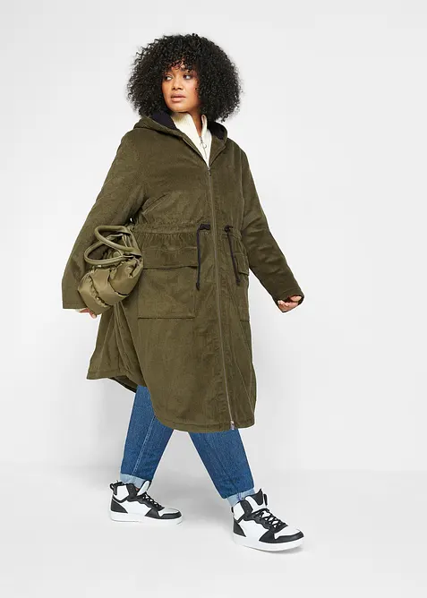 Manteau en velours côtelé 100% coton avec capuche doublée sherpa, bonprix