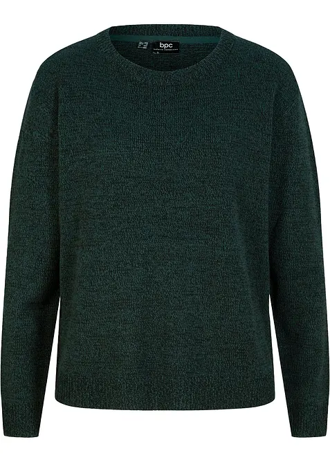 Pull en maille chinée à col rond, bonprix