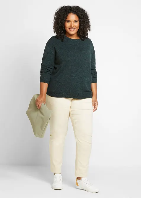 Pull en maille chinée à col rond, bonprix