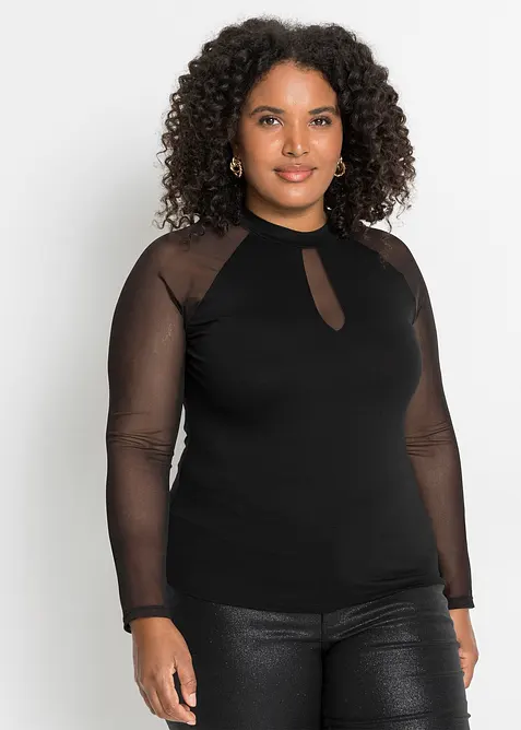 T-shirt manches longues en viscose et mesh, bonprix