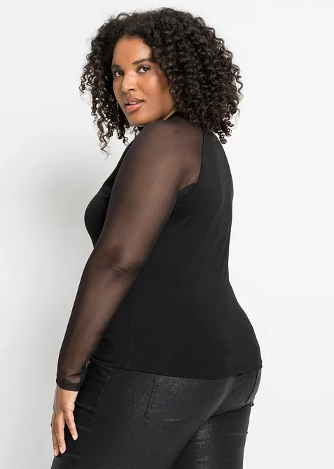 T-shirt manches longues en viscose et mesh, bonprix