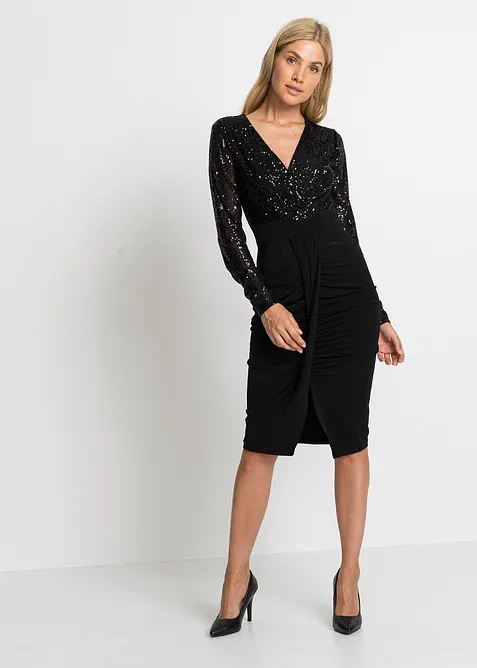 Robe en jersey à sequins et drapé, bonprix