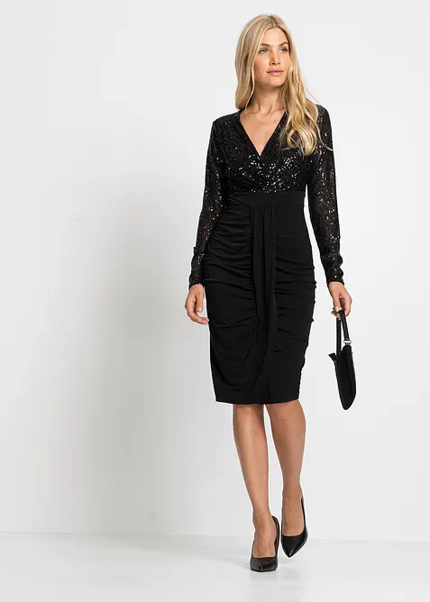 Robe en jersey à sequins et drapé, bonprix