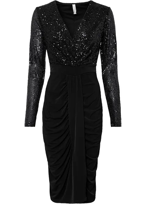 Robe en jersey à sequins et drapé, bonprix