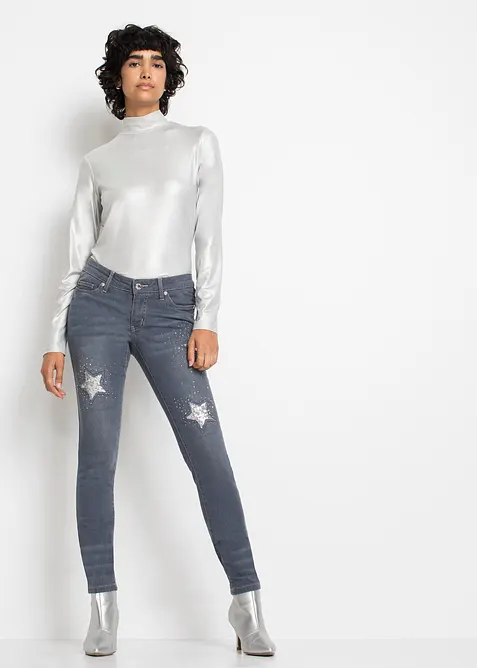 Jean skinny, taille basse, avec étoiles, bonprix