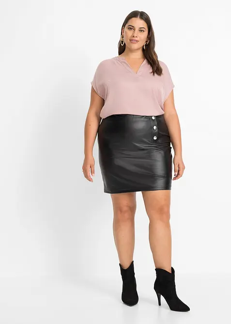 Blouse manches courtes ample en satin avec épaules descendues, bonprix