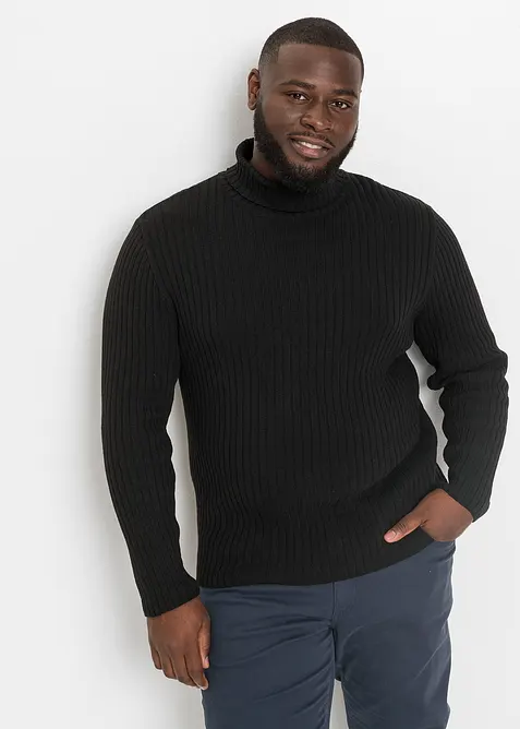 Pull col roulé en maille côtelée, coton recyclé majoritaire, bonprix