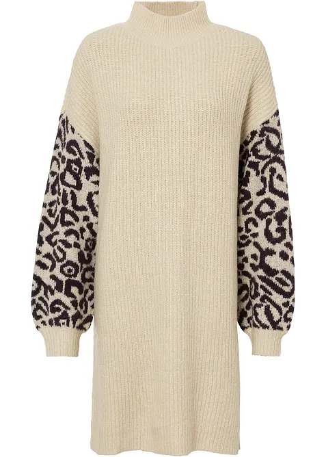 Robe en maille oversize avec motif léopard, bonprix