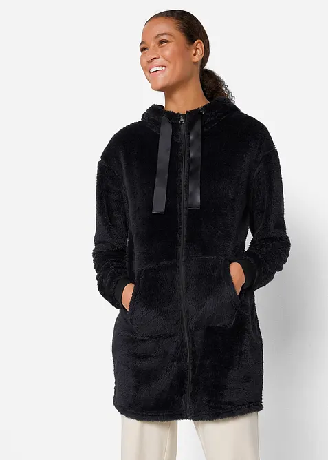 Veste longue en polaire moelleuse à capuche, bonprix