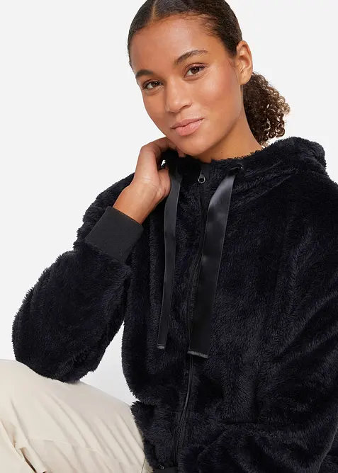 Veste longue en polaire moelleuse à capuche, bonprix