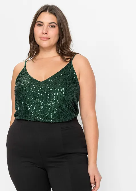 Top à bretelles fines et sequins, matière douce, bonprix