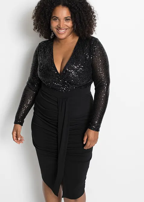 Robe en jersey à sequins et drapé, bonprix